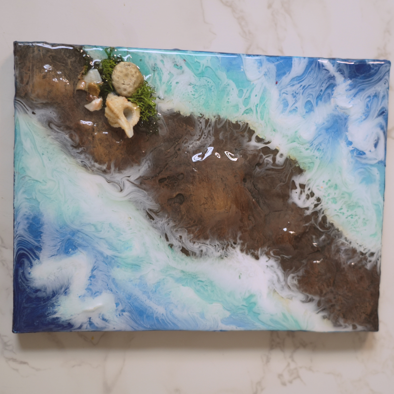 Miniature Caribbean Landscape -Hand Painted Wooden Art Block
