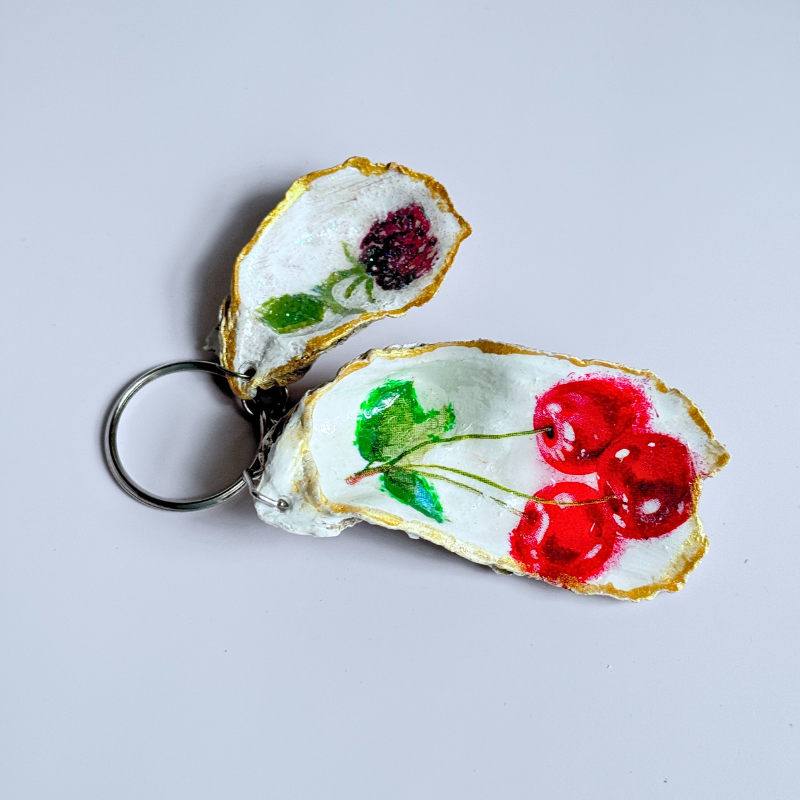 Hand-Painted Recycled Seashell Keychain
