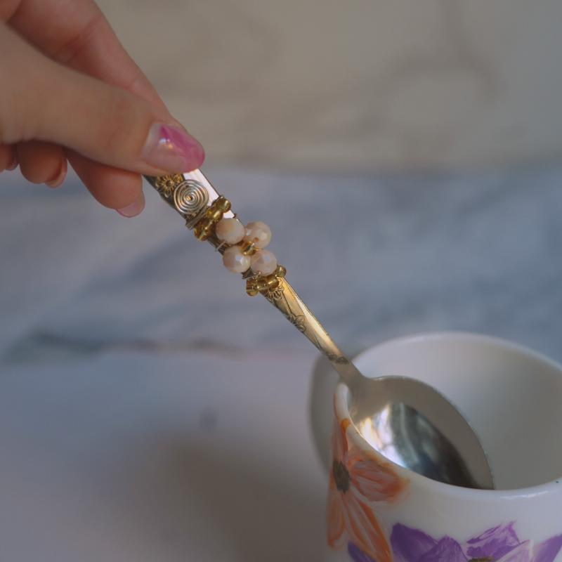 Decorative Beaded Spoon – Gold & Crystal Accent