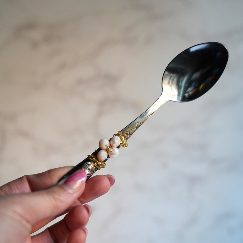 Decorative Beaded Spoon – Gold & Crystal Accent