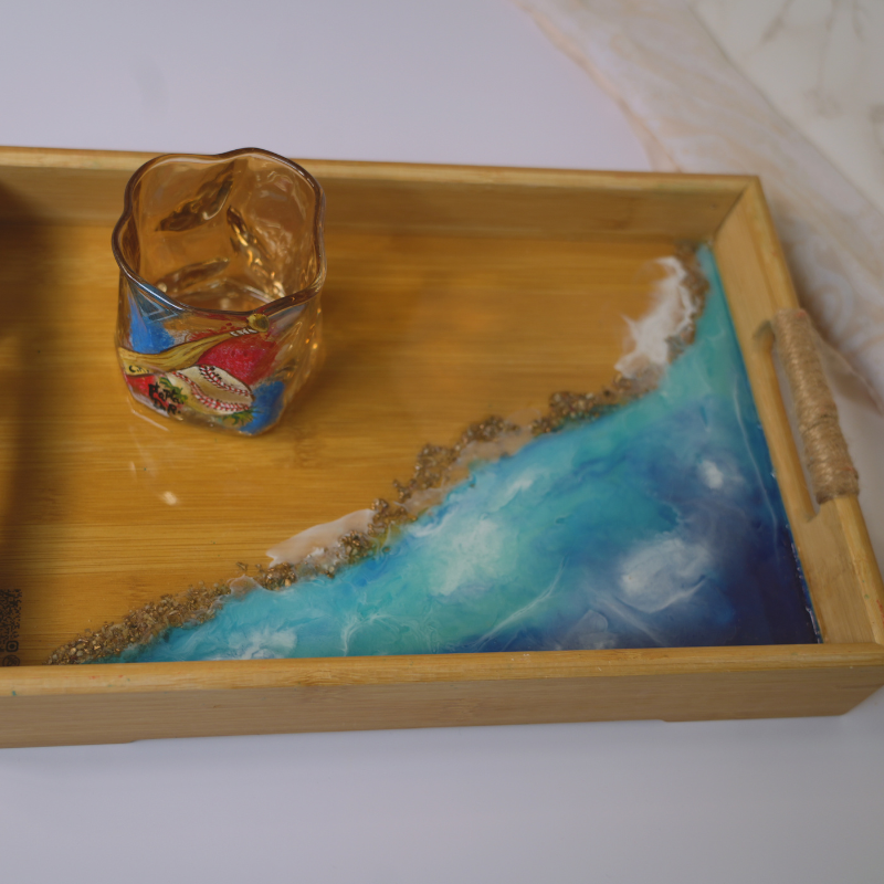 Ocean Resin Bamboo Serving Tray
