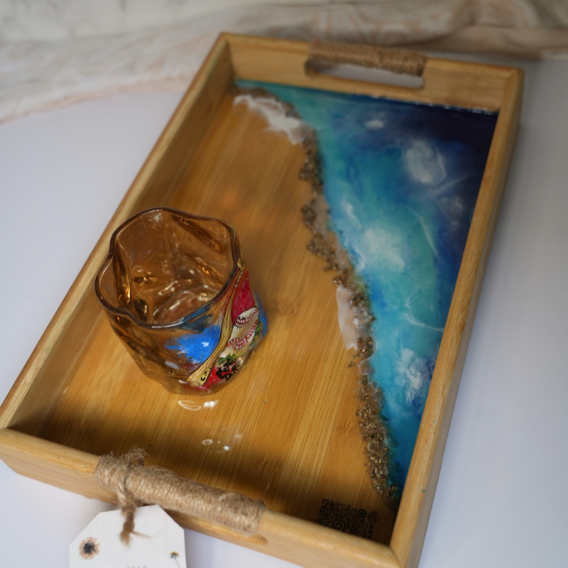 Ocean Resin Bamboo Serving Tray