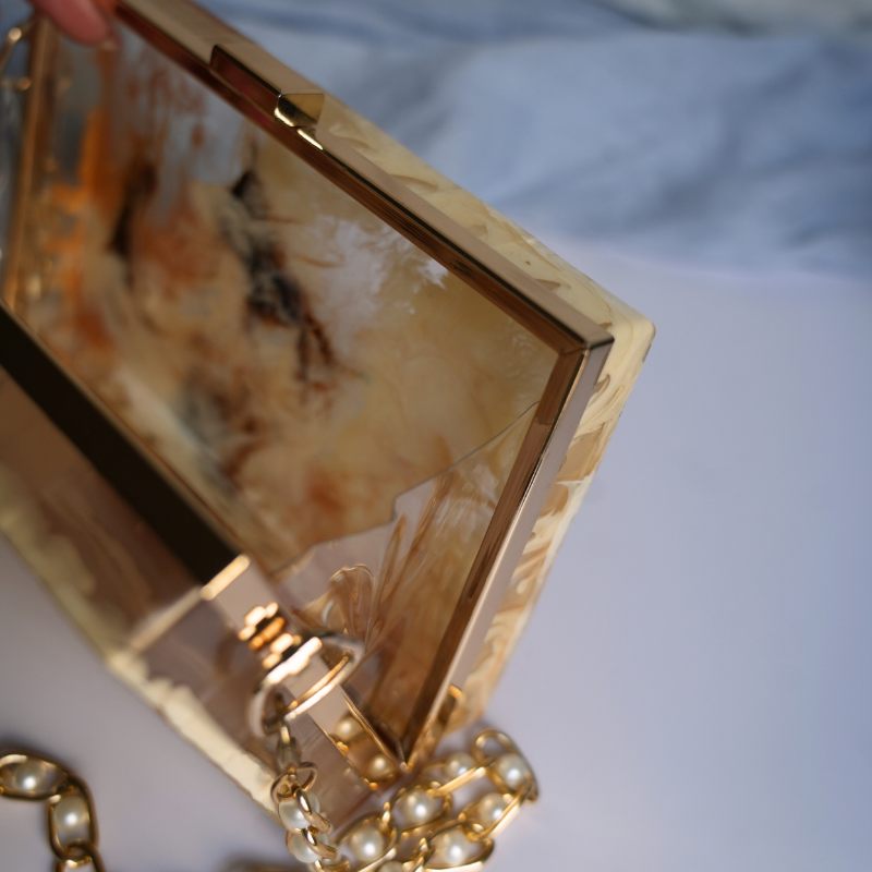 Handmade Marble Resin Clutch with Gold Pearl