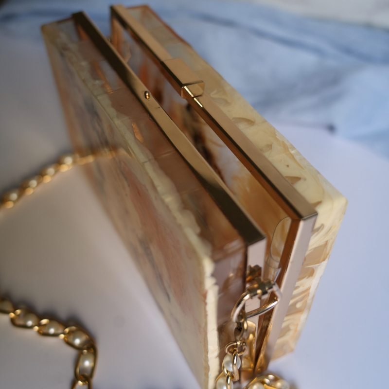 Handmade Marble Resin Clutch with Gold Pearl
