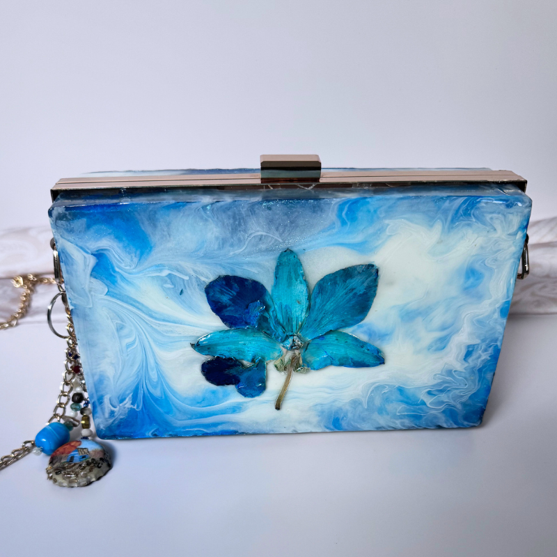 Blue Orchid Resin Clutch (Handmade)