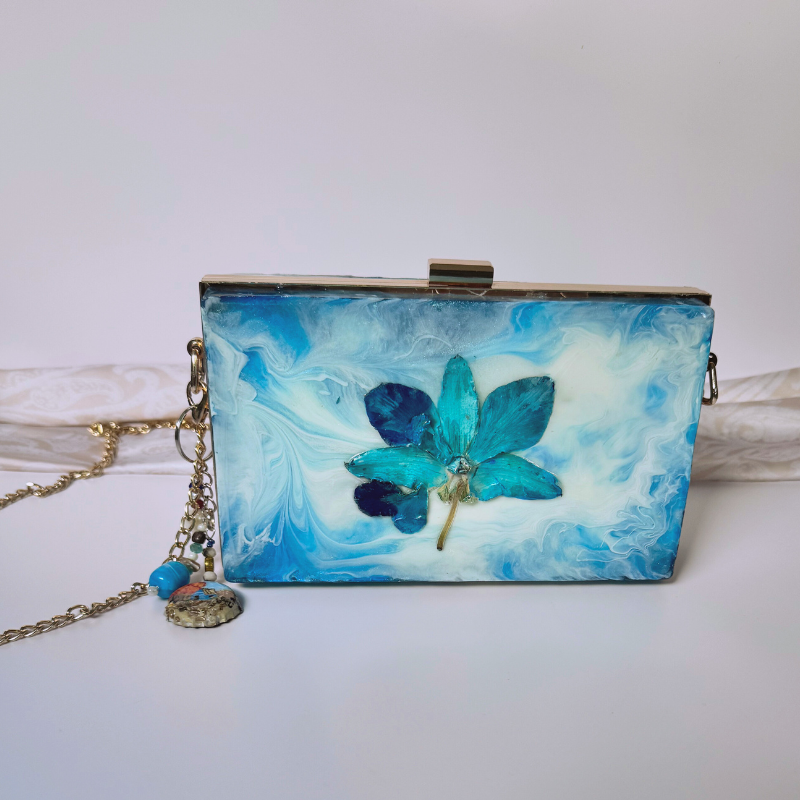 Blue Orchid Resin Clutch (Handmade)