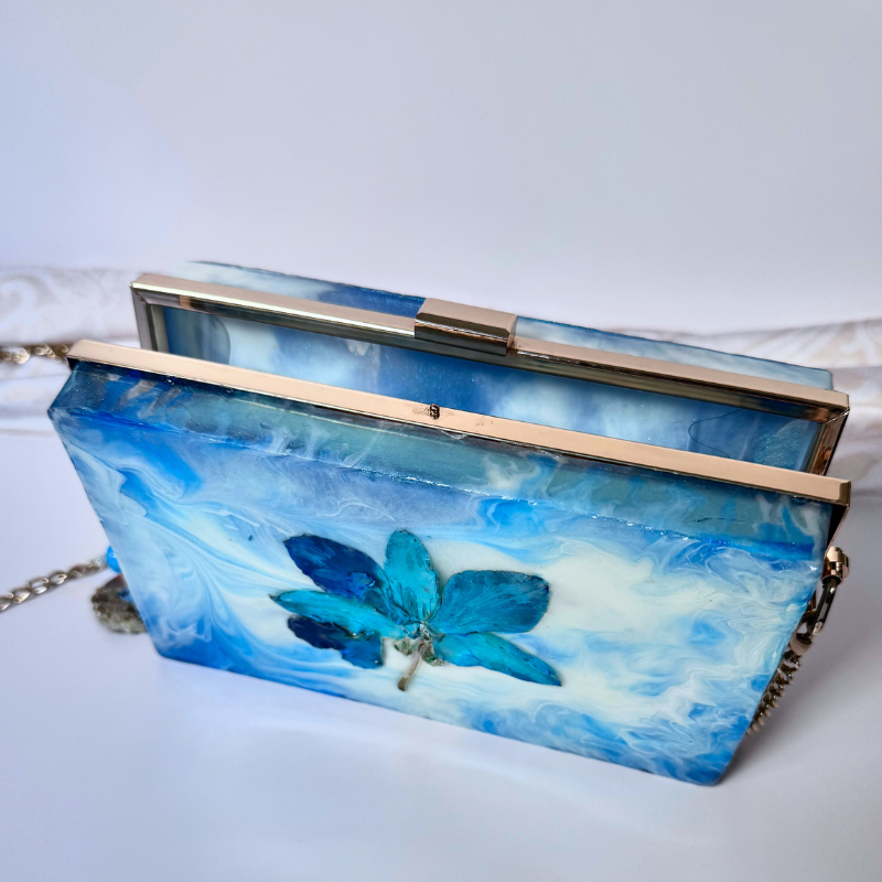 Blue Orchid Resin Clutch (Handmade)
