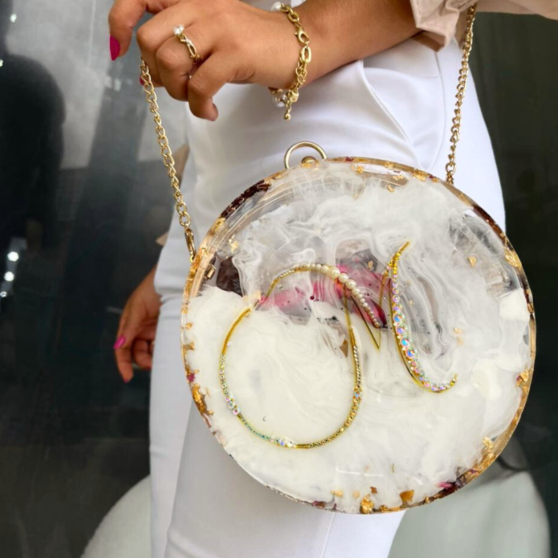 Personalized Round Resin Clutch