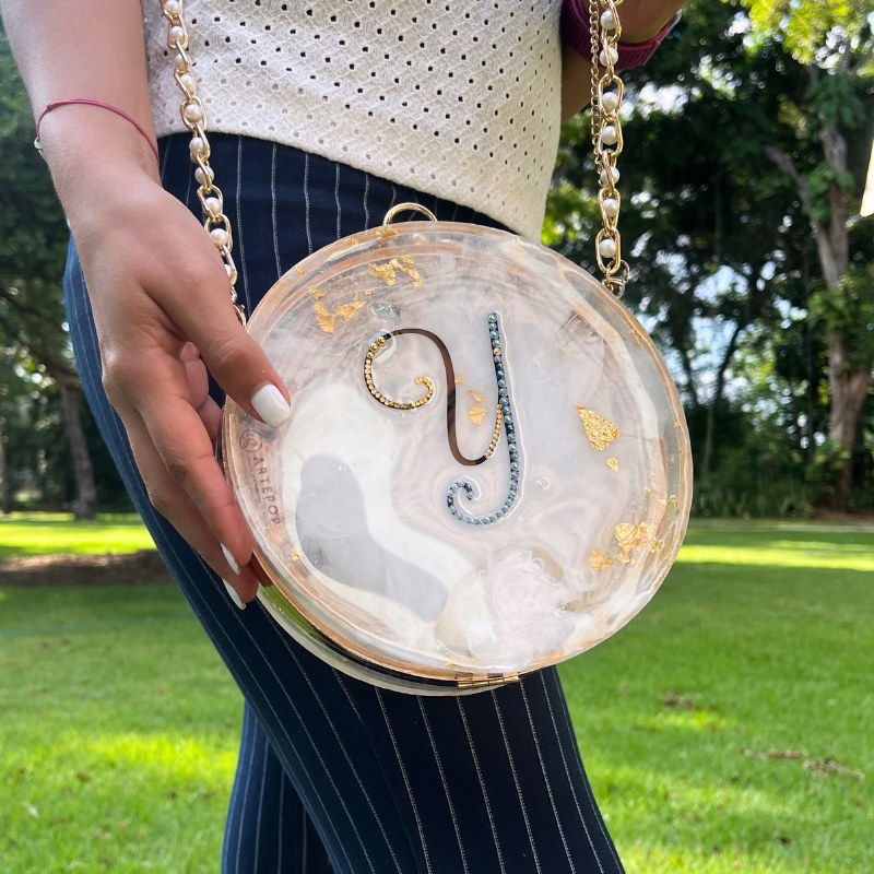 Personalized Round Resin Clutch