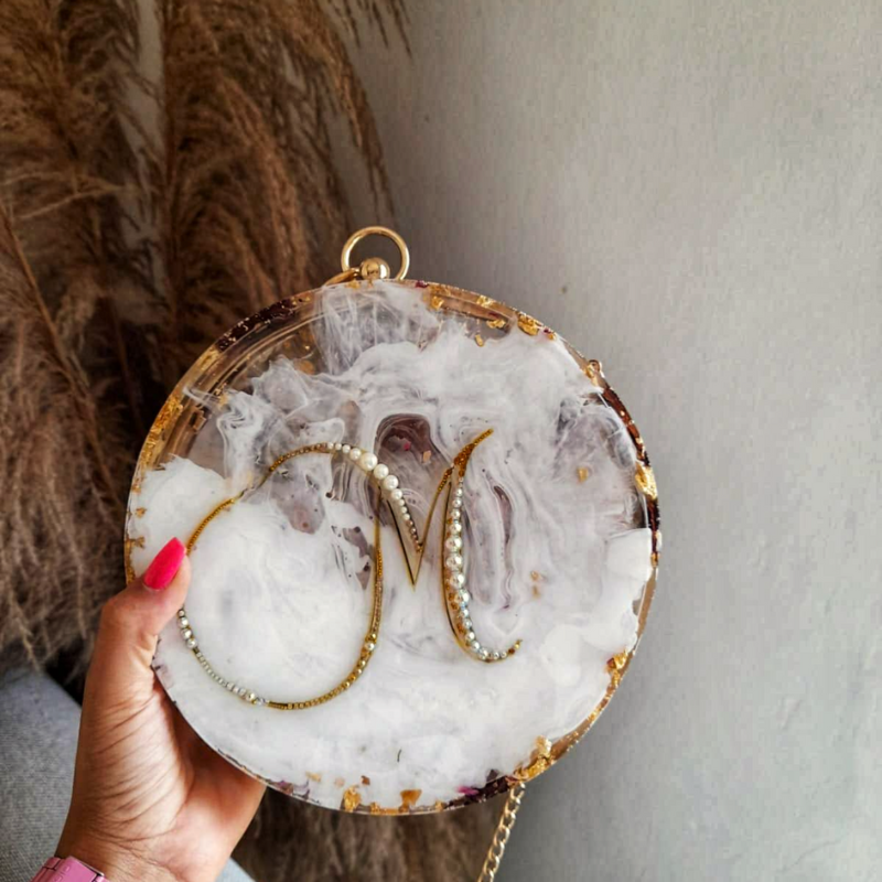 Personalized Round Resin Clutch