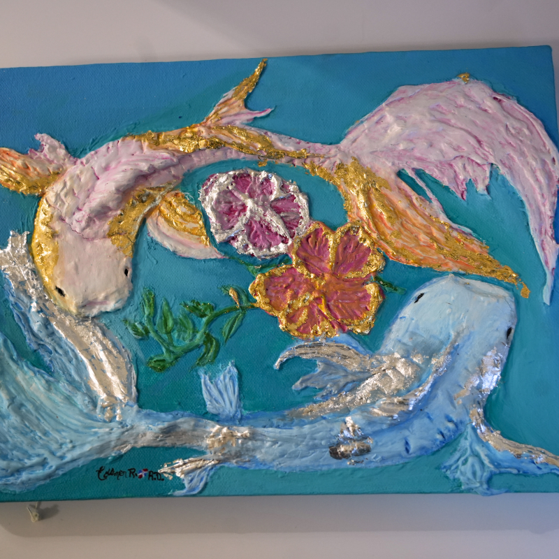 Koi Fish Mixed Media Painting