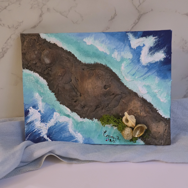 Miniature Caribbean Landscape -Hand Painted Wooden Art Block