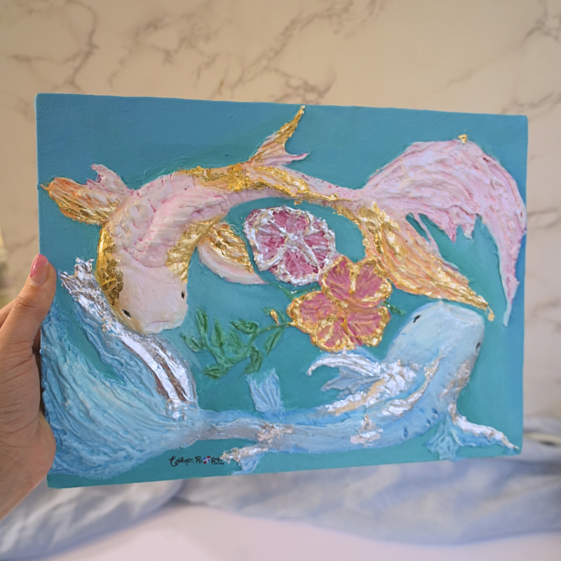 Koi Fish Mixed Media Painting
