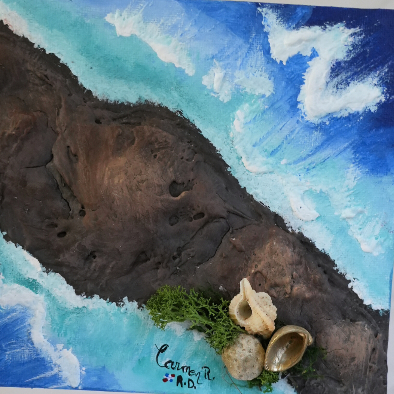 Miniature Caribbean Landscape -Hand Painted Wooden Art Block