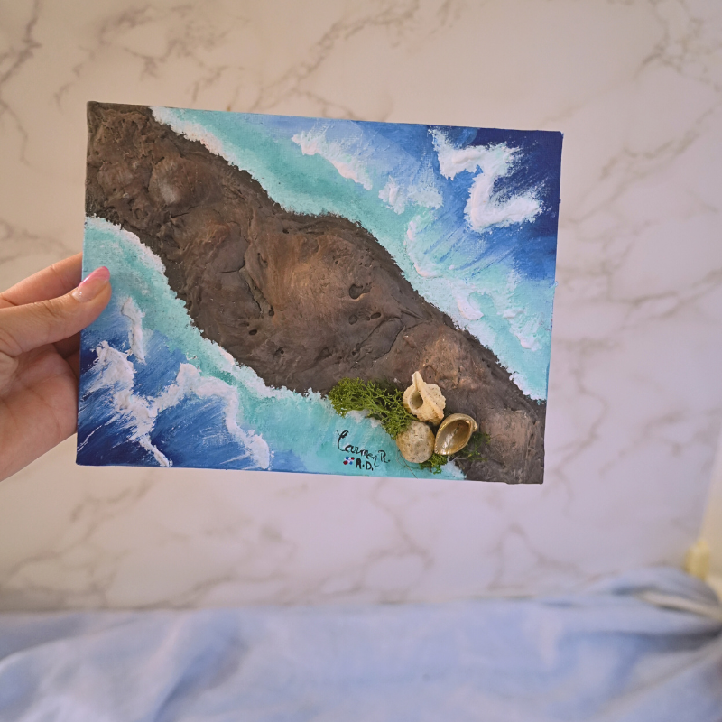 Miniature Caribbean Landscape -Hand Painted Wooden Art Block